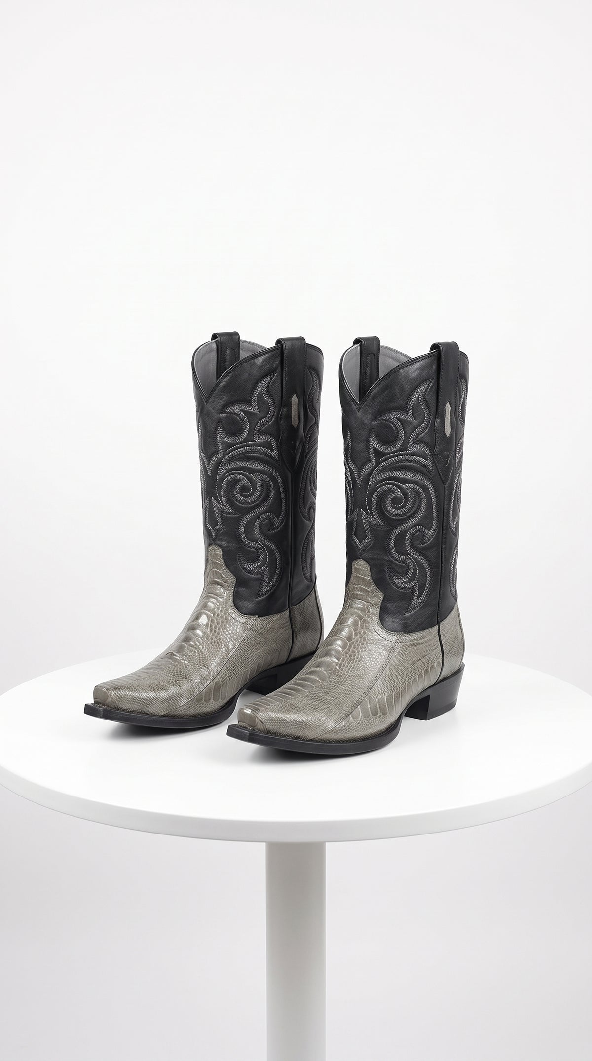 Los Altos Men’s Grey Ostrich Leg Cowboy Boots, Low Priced Exotic Western Dress Boots