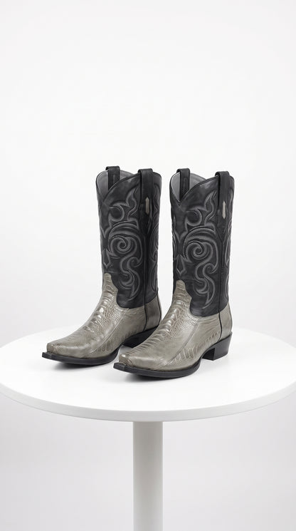 Los Altos Men’s Grey Ostrich Leg Cowboy Boots, Low Priced Exotic Western Dress Boots