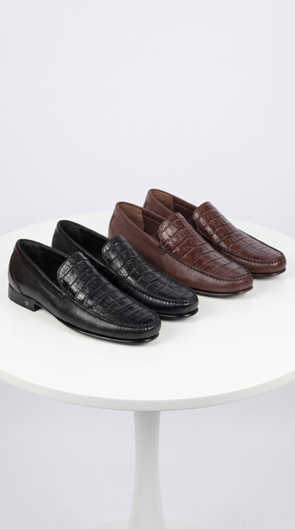 Lombardy Men’s Crocodile & Calfskin Loafers – Exotic Leather Slip-On Dress Shoes