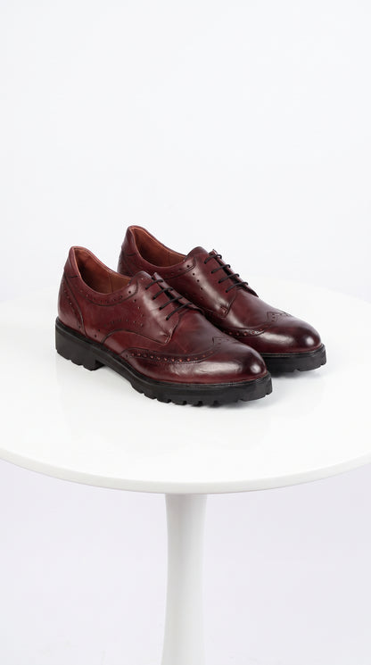 Lombardy Men’s Calfskin Wingtip Dress Shoes – Brogue Lace-Up Shoes with Lug Sole