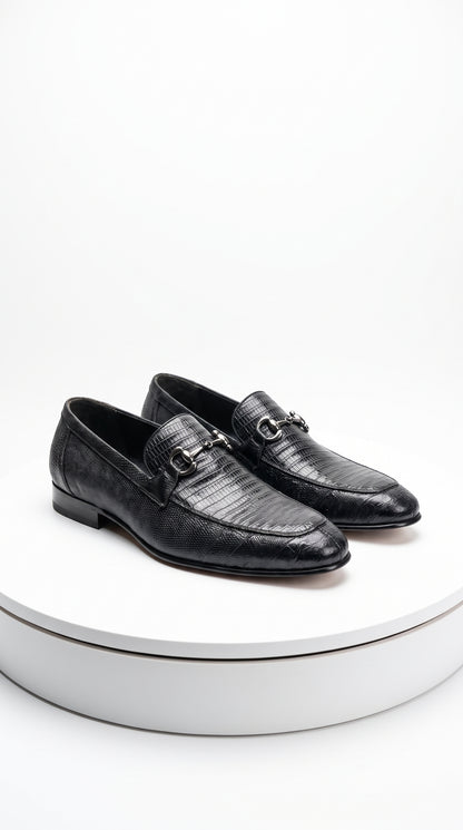 Lombardy Men’s Teju Lizard Bit Loafers – Exotic Leather Slip-On Dress Shoes