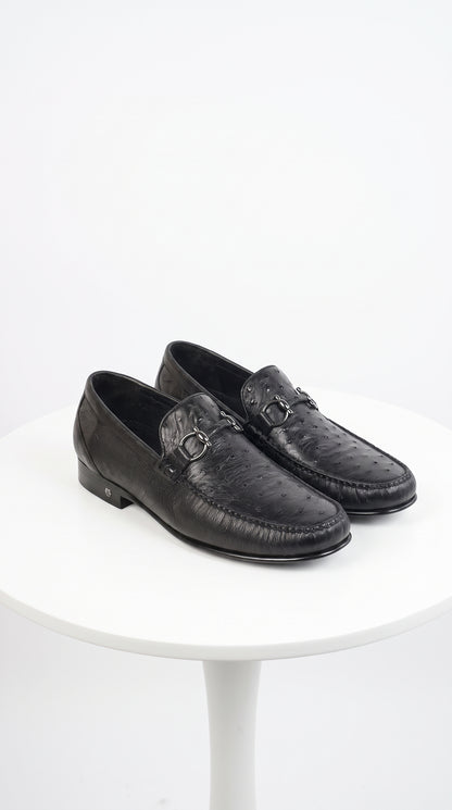 Lombardy Men’s Ostrich Quill & Calfskin Bit Loafers – Exotic Leather Dress Shoes