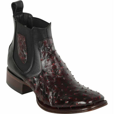 Los Altos Boots - Mens Dress Cowboy Boot - Low Priced Short Square Toe Black Cherry Ostrich Leather- in Black Cherry 1   - from alligatorwarehouse.com