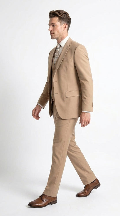 Apollo King Men’s Camel Classic Fit Vested Suit, 3 Piece Formal Wedding Business Dress Suit