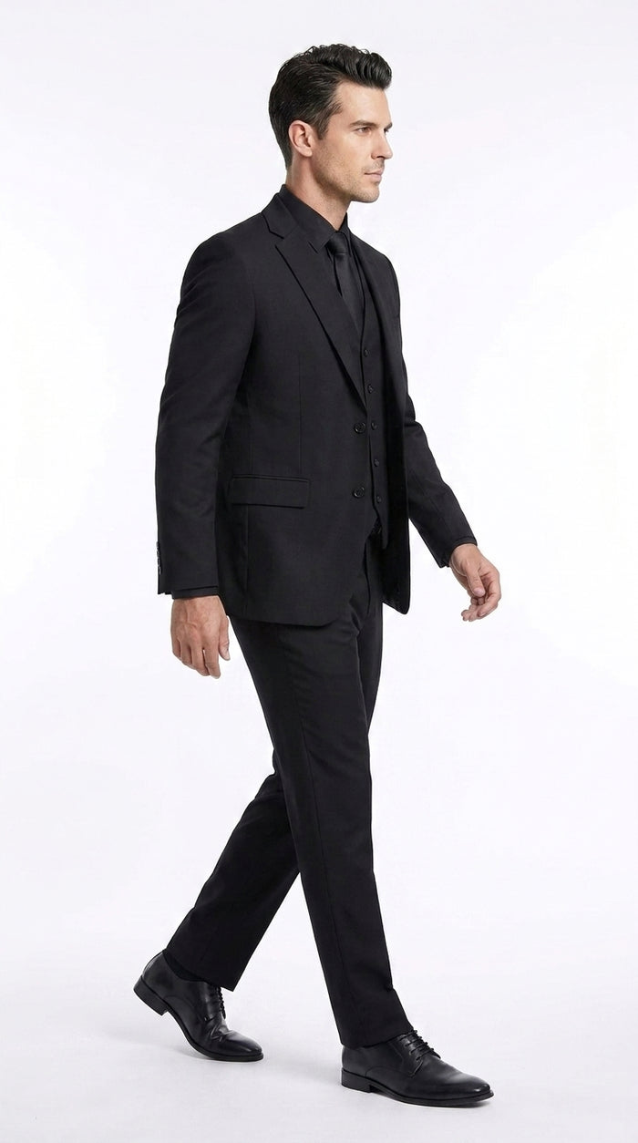 Men’s John Wick Inspired Black Vested Suit, Formal 3 Piece Wedding Business Dress Suit