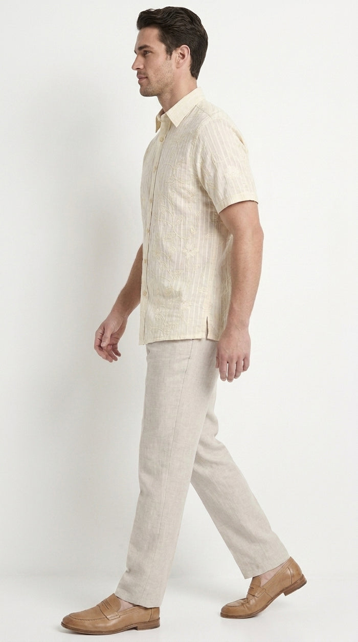 Men’s Cream Abstract Stripe Walking Suit Set, 2 Piece Short Sleeve Casual Summer Outfit