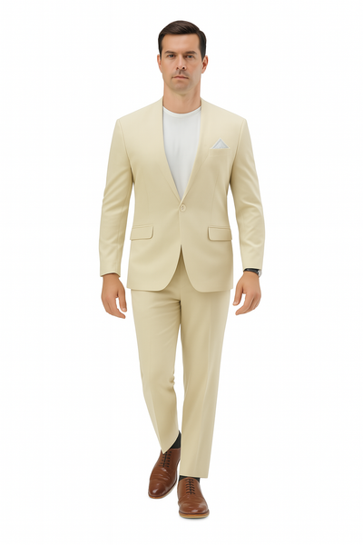 Mens Two Piece Linen Suit Relaxed Hybrid Fit No Collar 6   - from alligatorwarehouse.com