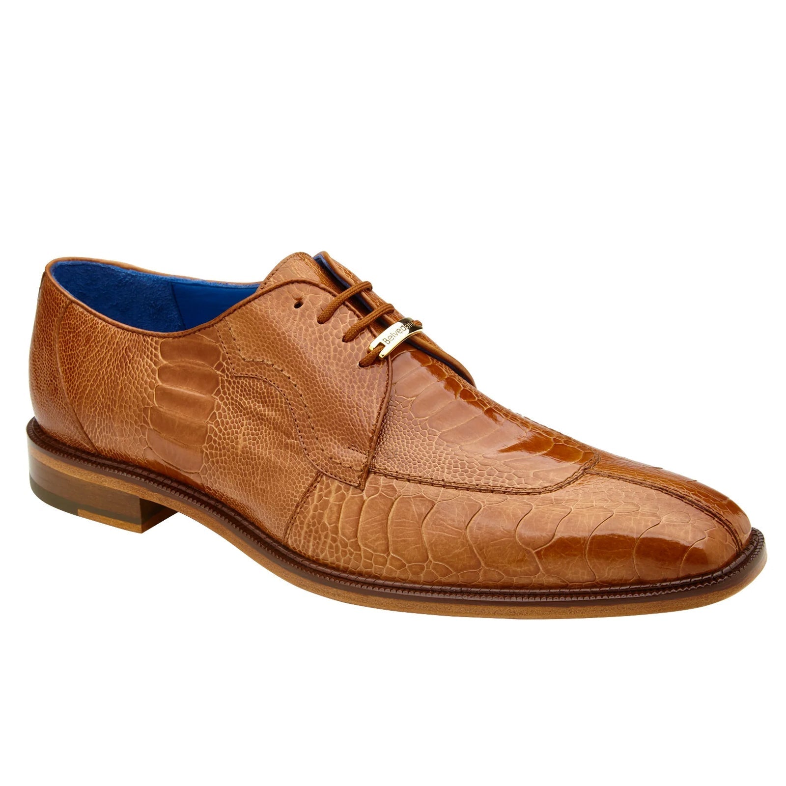 Men's Belvedere Siena Ostrich Leg Moc Toe Dress Shoe in Burned Amber