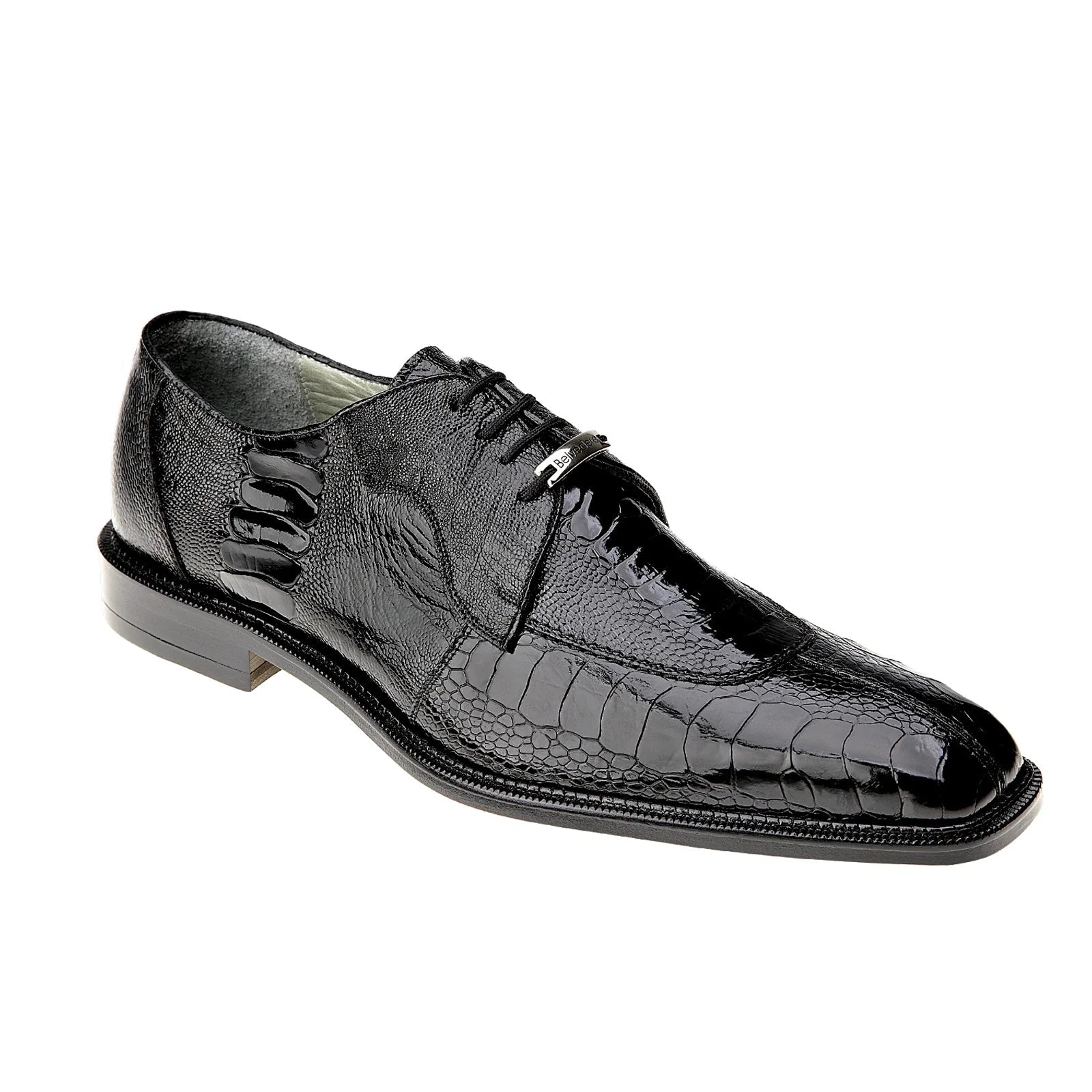 Men's Belvedere Siena Ostrich Leg Moc Toe Dress Shoe in Black