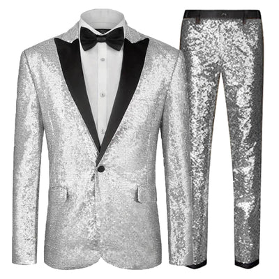 Sequin Suit - Silver Grey Shiny Suit Perfect for Stage or Prom Fancy Pattern Glitter Fabric 1   - from alligatorwarehouse.com