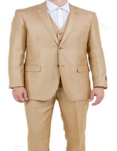 Mens Sharkskin 3 Piece Single Breasted Suit Wheat Tan 1   - from alligatorwarehouse.com