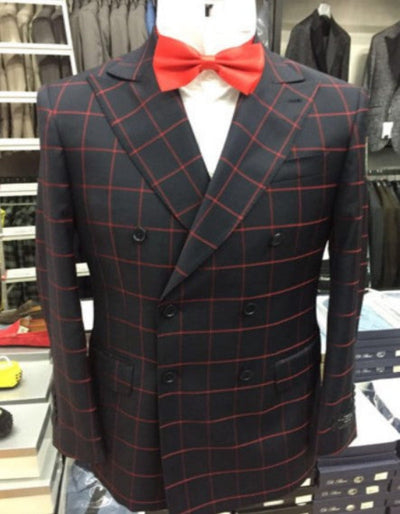 Double Breasted Suit in Black and Red Plaid Window Pane Suit - Gangster Suit 1920s Suit 1   - from alligatorwarehouse.com