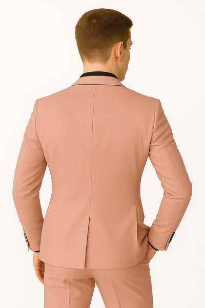 Mens Slim Fit Pink Tuxedo Suit with Black Trim – Modern Wedding and Prom Outfit in Rose Gold Blush Color 3   - from alligatorwarehouse.com