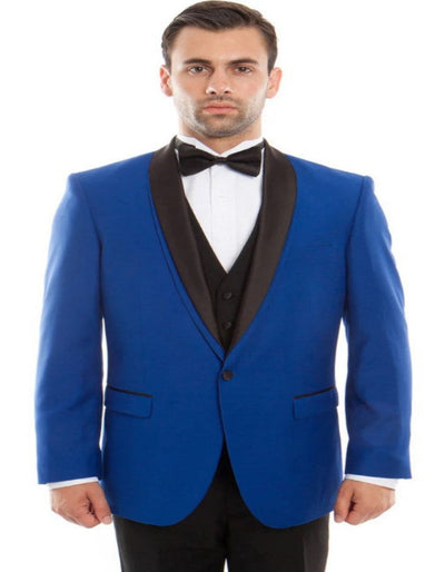 Blue Prom Suit - Blue Homecoming Outfits For Guys Slim Fit Solid Black Vest in Royal Blue 1   - from alligatorwarehouse.com