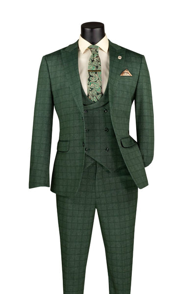 Slim Fit 3 Piece Stretch Fabric Suit in Green 1 SO1SV2W-8_GREEN_46R  - from alligatorwarehouse.com
