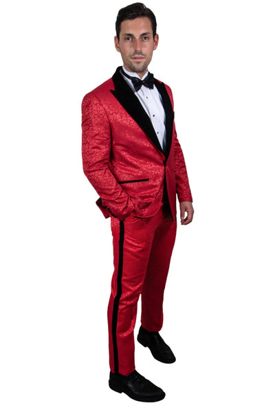 Men's Stacy Adams Paisely Prom & Wedding Tuxedo In Red & Black 2 D6-7009  - from alligatorwarehouse.com