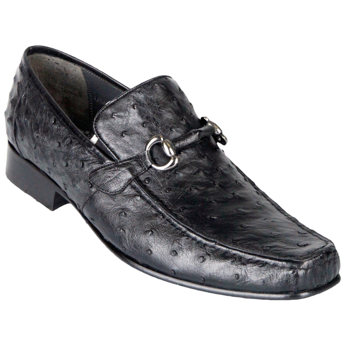 Los Altos Black Genuine Ostrich Slip-On Loafers