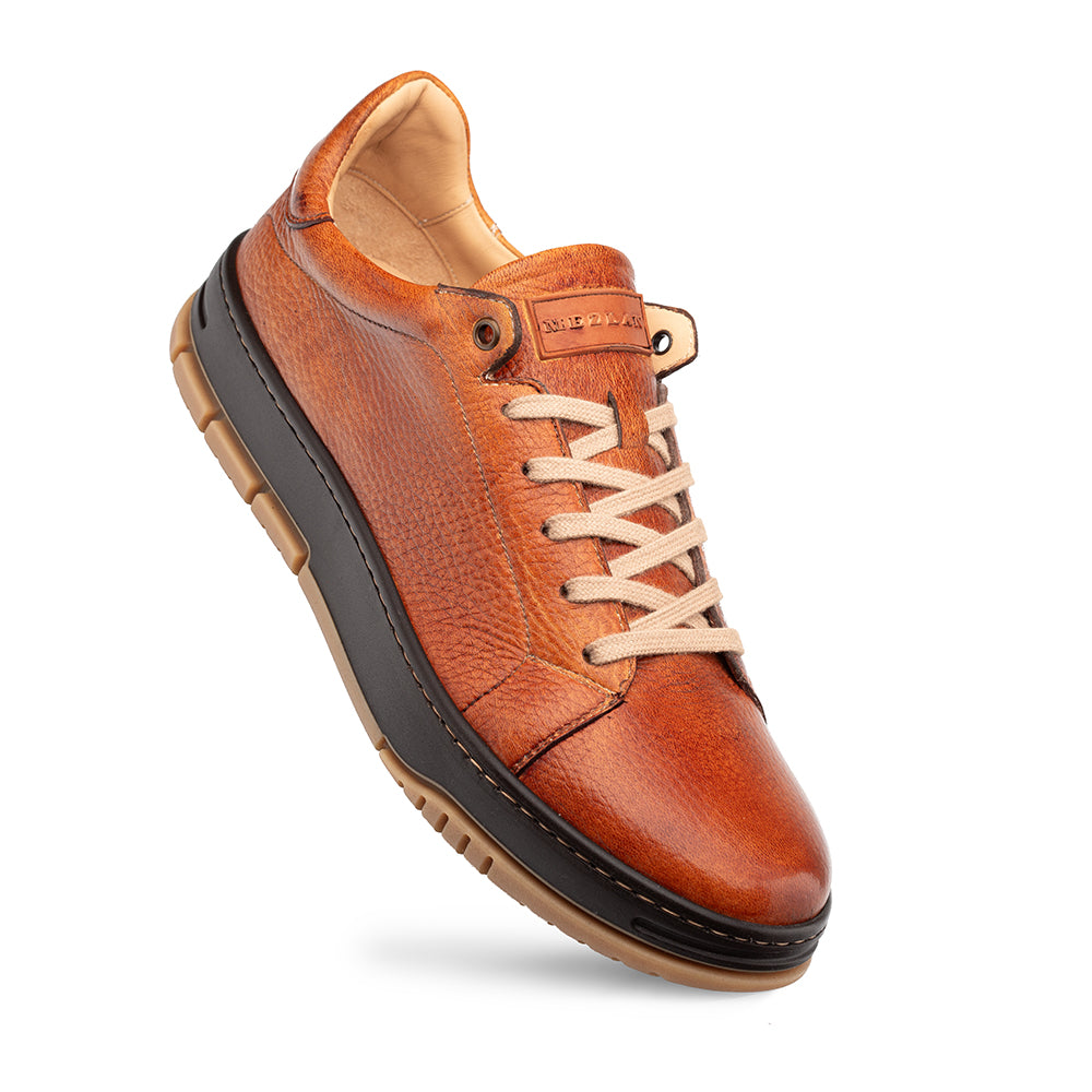 Grazia Deerskin Street Sneakers Dark Cognac By Mezlan Made In Spain Brand