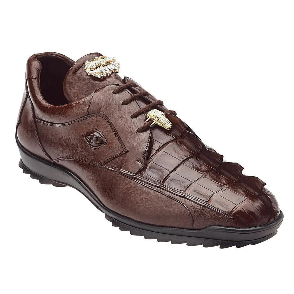 Belvedere Vasco Men's Brown Genuine Hornback Crocodile & Soft Calf Sneakers