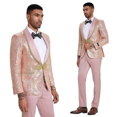 2024 Prom Special Blush Paisley 2pc Mens Suit by Tazzio 1   - from alligatorwarehouse.com