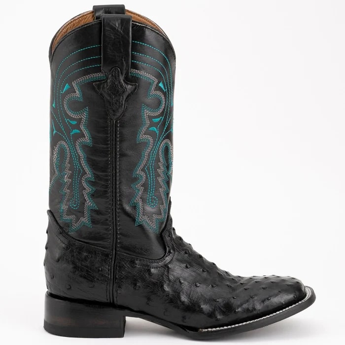 Ferinni Boot - Mens Dress Cowboy Boot  - Ferrini Men's Colt Full Quill Ostrich Square Toe Boots Handcrafted - Black