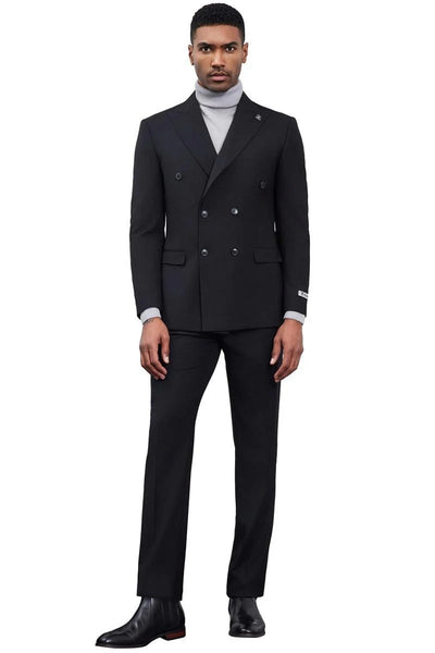 Men's Designer Stacy Adams Classic Double Breasted Suit In Black 3 4B-2576  - from alligatorwarehouse.com