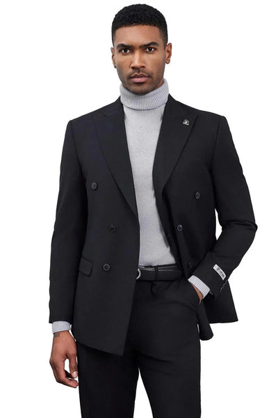 Men's Designer Stacy Adams Classic Double Breasted Suit In Black 1 4B-2576  - from alligatorwarehouse.com