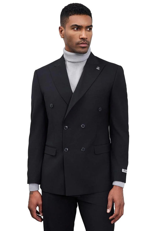 Men's Designer Stacy Adams Classic Double Breasted Suit In Black