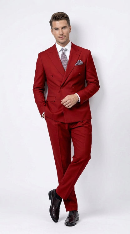 Men's Red Double Breasted Suit – Regular Fit 2-Piece Pleated Pants Wedding, Church & Formal Dress Suit