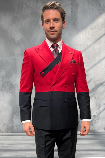 Mens Designer Double Breasted Suit – Wool Two Tone Black and Red Style 1   - from alligatorwarehouse.com