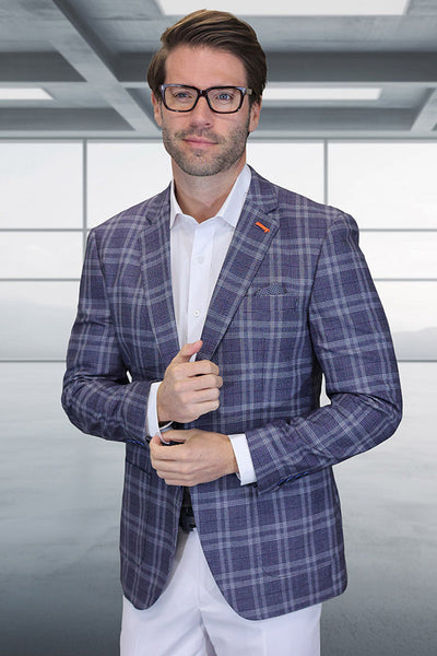 Men's Modern Fit Patch Pocket Designer Wool Summer Blazer in Eggplant Windowpane Plaid 1 Valentin-6-Eggplant-36S  - from alligatorwarehouse.com
