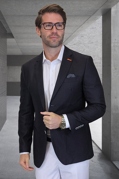 Men's Modern Fit Patch Pocket Designer Wool Summer Blazer in Black Windowpane Check 1 Valentin-7-Black-36S  - from alligatorwarehouse.com