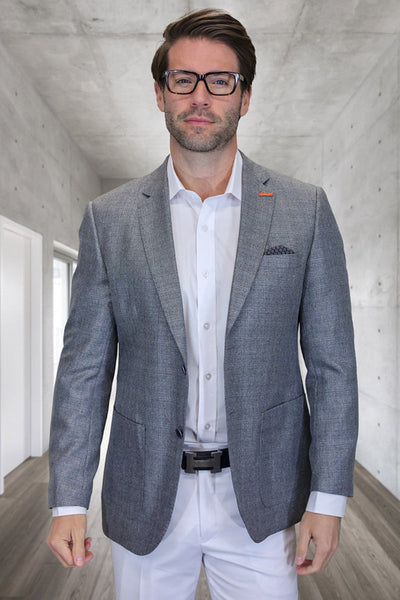 Men's Modern Fit Patch Pocket Designer Wool Summer Blazer in Grey Windowpane Check 1 Valentin-7-Gray-36S  - from alligatorwarehouse.com