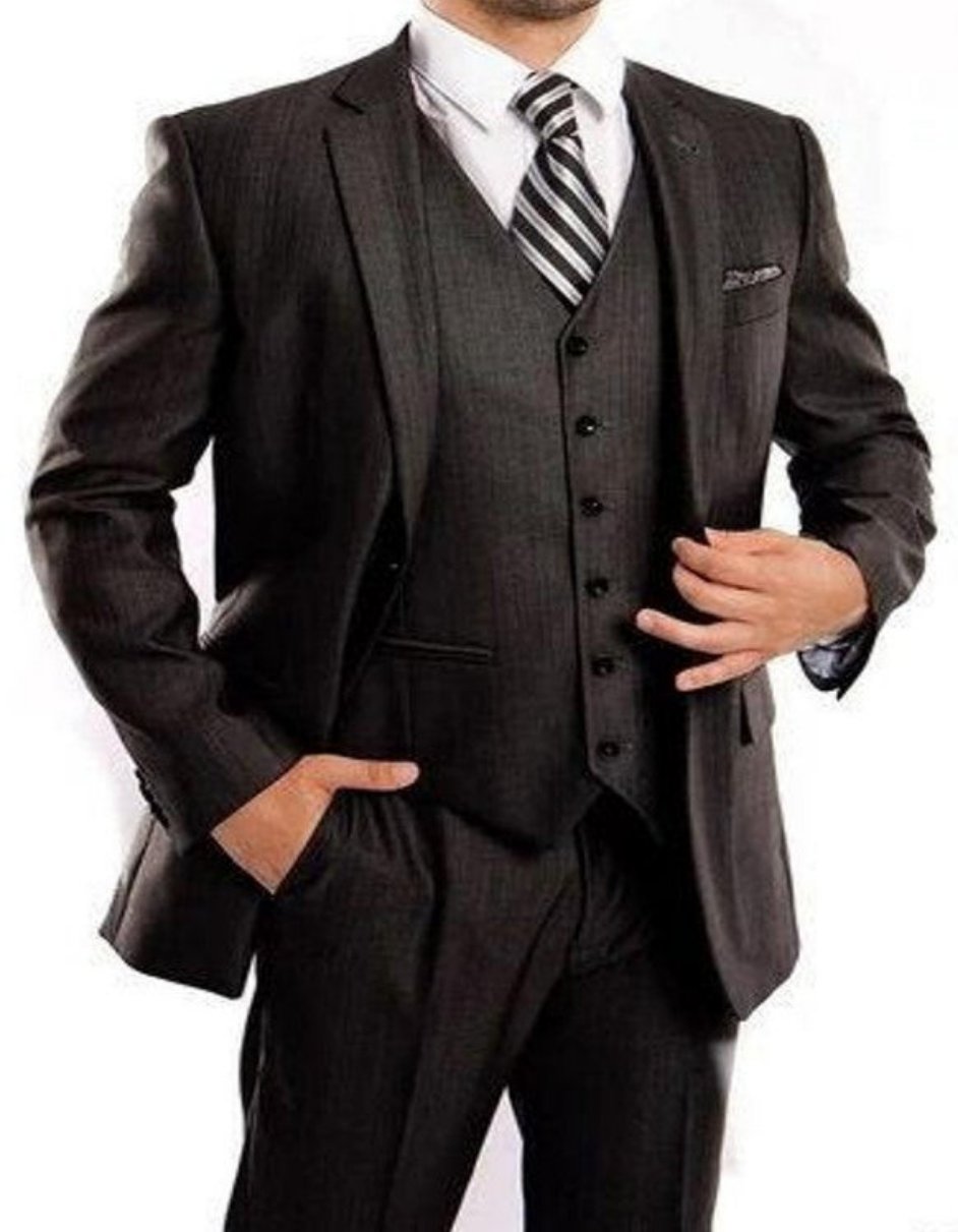 Mens Steel Navy 3 Piece Sharkskin Suit Single Breasted Notch Lapel Regular Fit 1   - from alligatorwarehouse.com