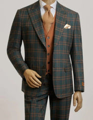 Steve Harvey Suits - Green Suit - Designer Brand Suit No Pleated Pants Modern Fit