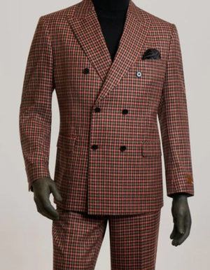 Steve Harvey Suits Brand - Mens Gray and Burnt Rust Checkered Suit - Plaid Textured Pattern Suit  Modern Fit