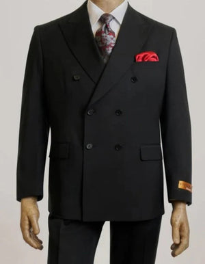 Steve Harvey Suits Brand - Mens Peak Lapel Modern Fit - No Pleated Pants Designer Brand Black Peak Lapel 3 Piece Vested Suit