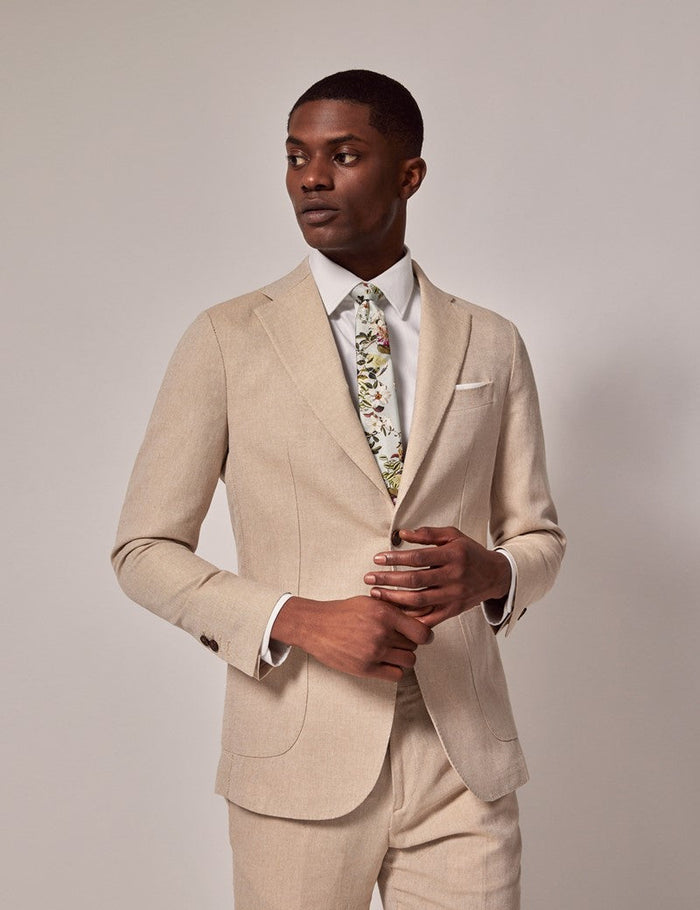 Mens Linen Suit For Beach Wedding - Summer  Slim Suit in Stone