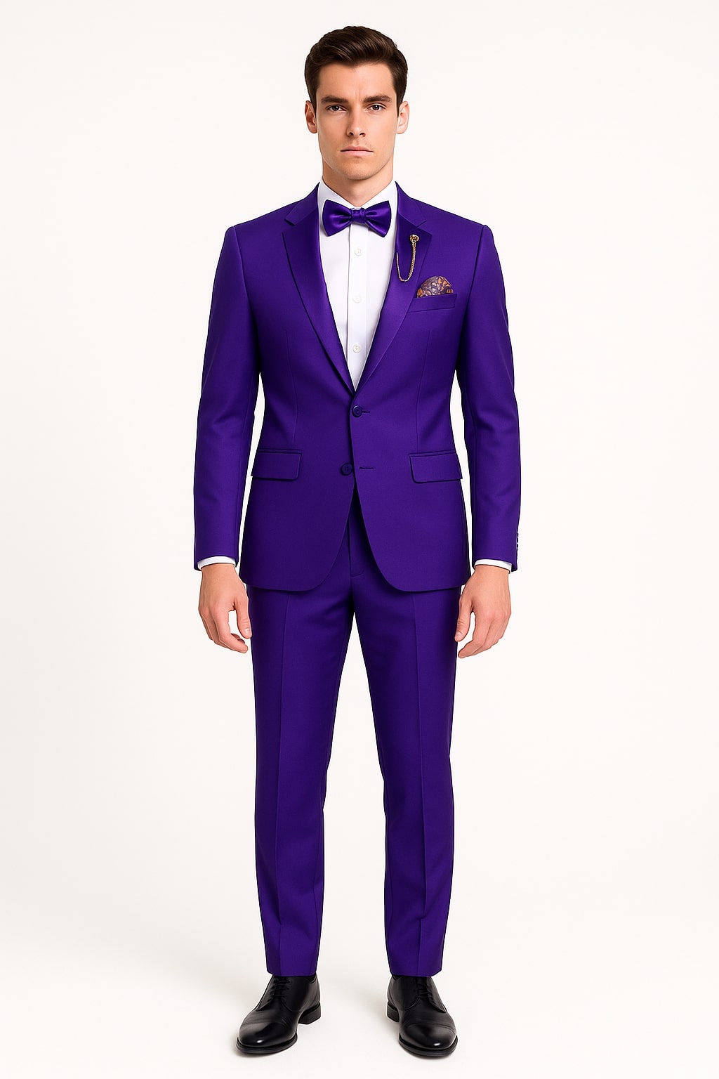 Purple Tuxedo Suit for Men ƒ?? Stylish Two-Piece Prom and Wedding Suit with Matching Satin Lapel