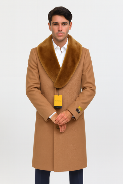 Mens Full Length And Cashmere Overcoat - Winter Topcoats - Light Brown Coat - Dark Camel - Vecuna Color 7   - from alligatorwarehouse.com