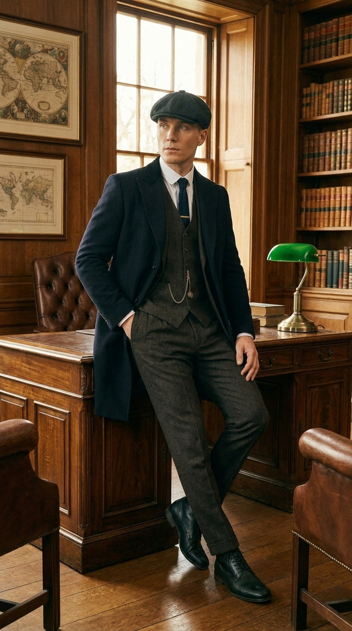 Men’s Grey Peaky Blinders Costume Outfit, Thomas Shelby Inspired 3 Piece Vintage Suit