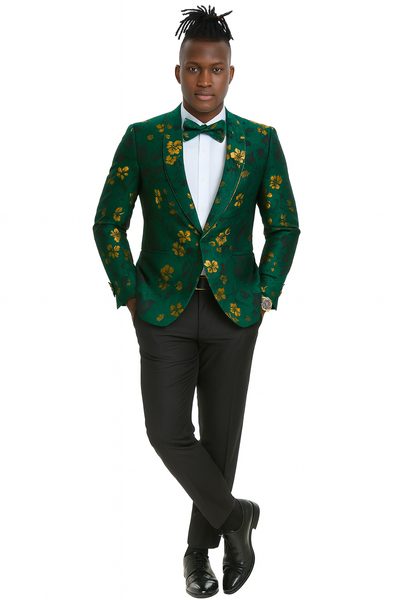 Men's slim fit hunter green and gold paisley prom and wedding tuxedo jacket 1   - from alligatorwarehouse.com