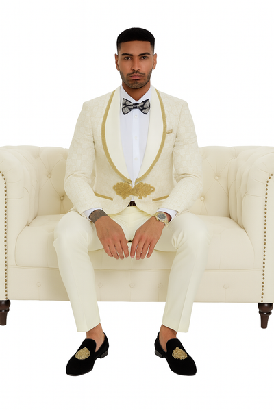 2025 Ivory and Gold 2pc Men's Suit by Tazzio 6   - from alligatorwarehouse.com