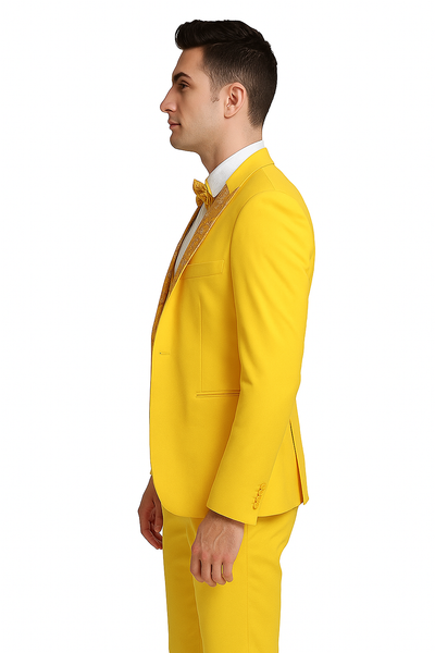 Radiant Golden Bloom Mens 3-Piece Suit with Floral Peak Lapel 7   - from alligatorwarehouse.com