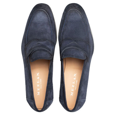 Caro Navy Suede Leather Penny Loafers By Mezlan Made In Spain Brand 3   - from alligatorwarehouse.com