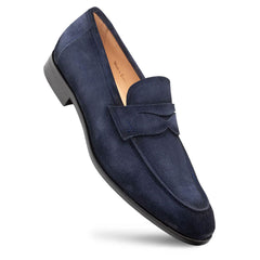 Caro Navy Suede Leather Penny Loafers By Mezlan Made In Spain Brand