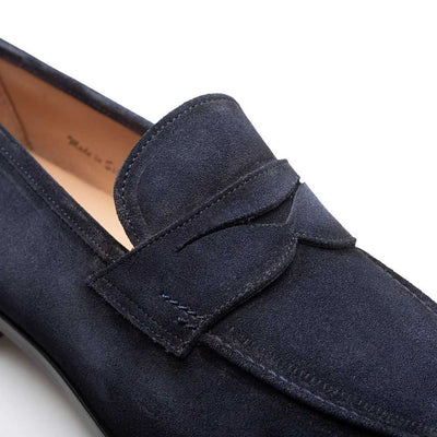 Caro Navy Suede Leather Penny Loafers By Mezlan Made In Spain Brand 4   - from alligatorwarehouse.com