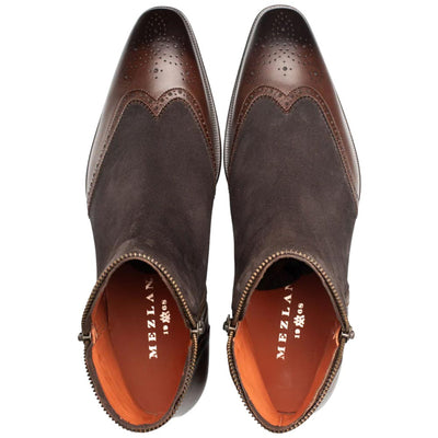 Men's Camilleri Calf/Suede Ankle Zip Brown Boot By Mezlan Made In Spain Brand 2   - from alligatorwarehouse.com
