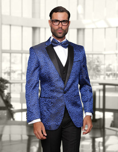 Mens Vested Swirl Patter Notch Lapel Tuxedo in Royal Blue 1 BELLAGIO_ROYAL_40S  - from alligatorwarehouse.com