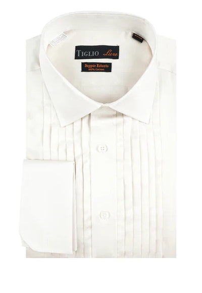 Off-White Tuxedo Shirt, French Cuff, by Tiglio 1   - from alligatorwarehouse.com